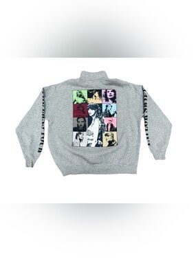 Taylor Swift The Eras Tour Quarter Zip Pullover Gray Fleece Sweatshirt Small